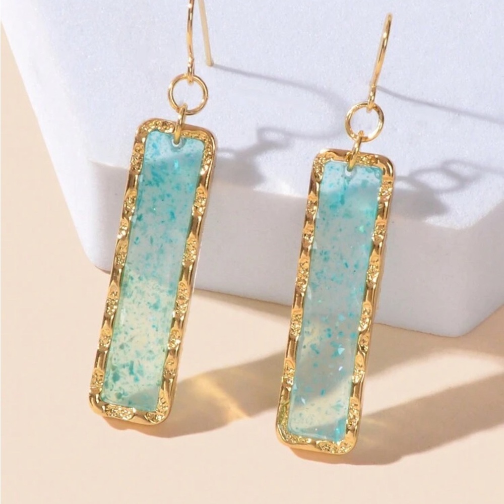 Modern Gold and Blue Rectangular Earrings